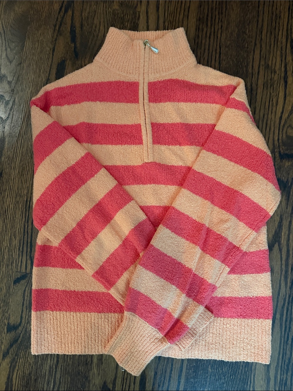 J. Crew Factory Half-Zip Turtleneck Sweater in Peach and Coral Stripes